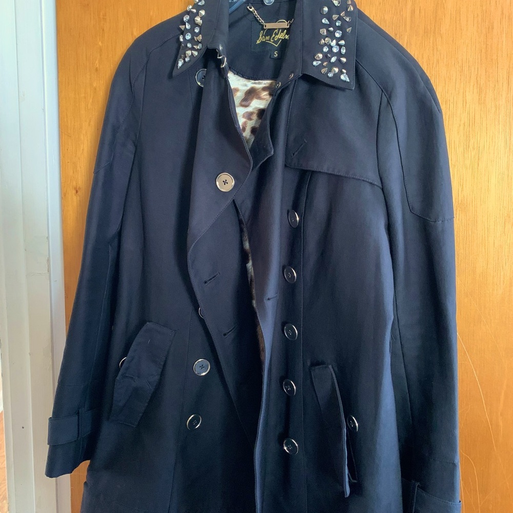 Sam Edelman Black Studded Collar and Sleeve All Weather Coat
